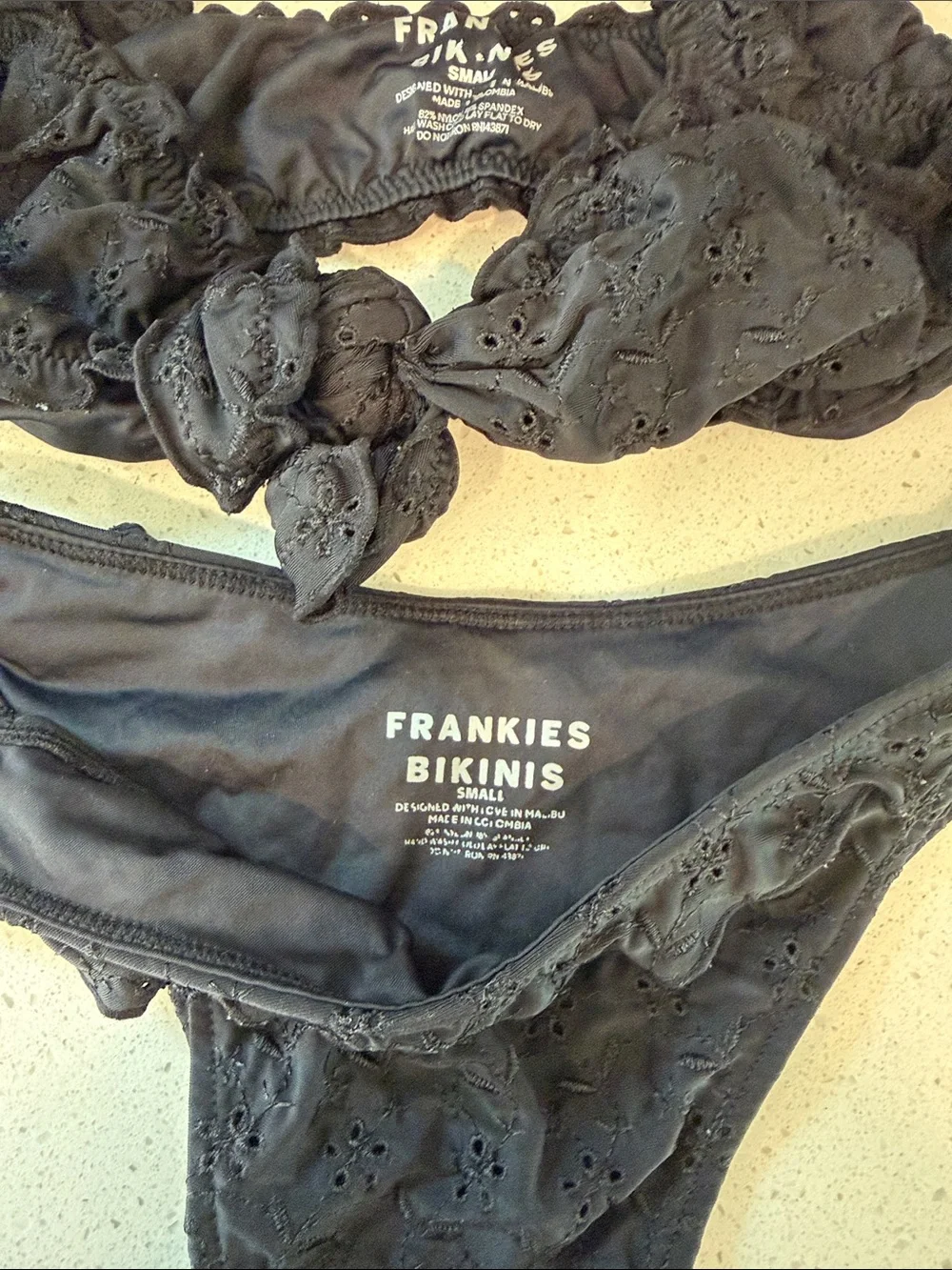 Frankie's Bikinis Black Eyelet Bikini Matching Set Small